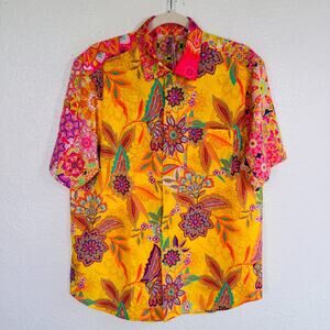 Johnny Was Swim Shirt Men Small Kaleida Cover Up Floral Resort Beach Cruise Boho